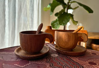 Wooden Cup and Saucer Pair