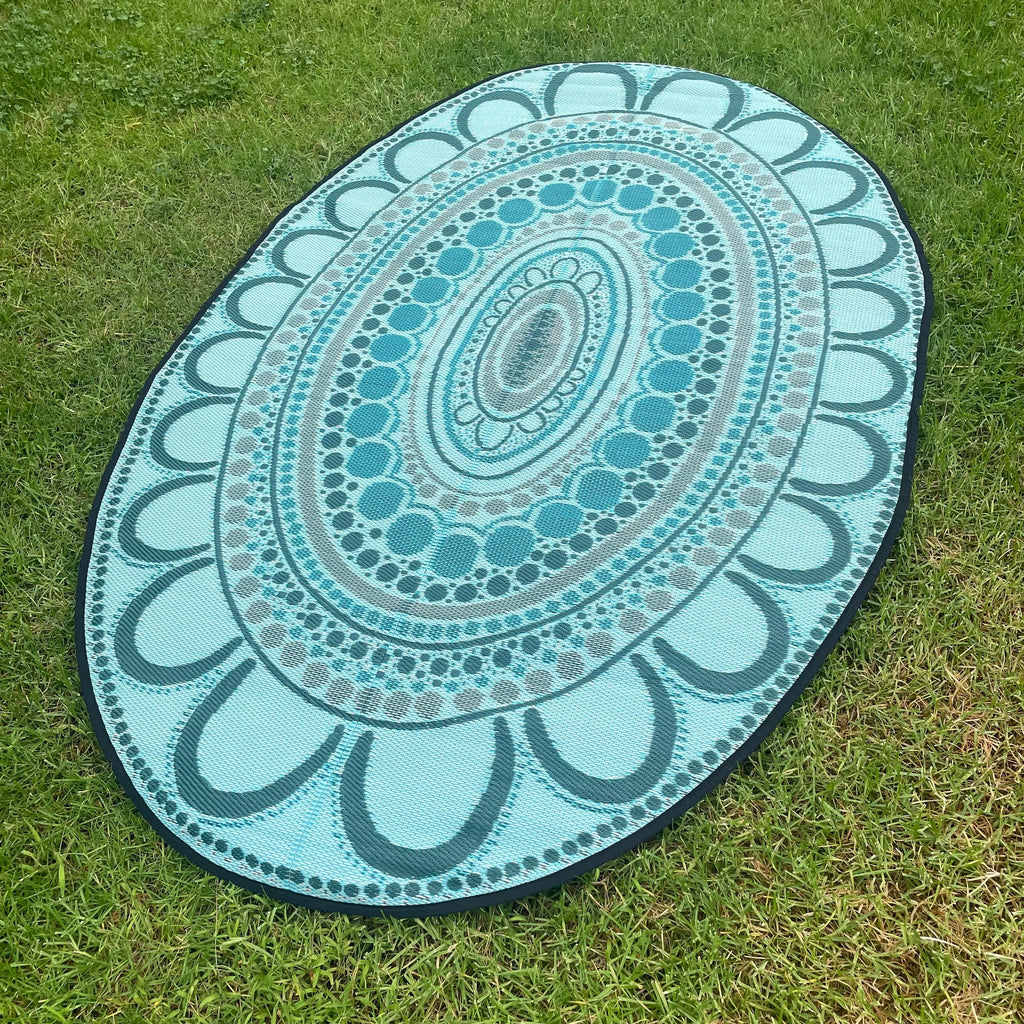 Aboriginal Art Yarning Oval Outdoor Mat — alternative view of outdoor yarning oval mat