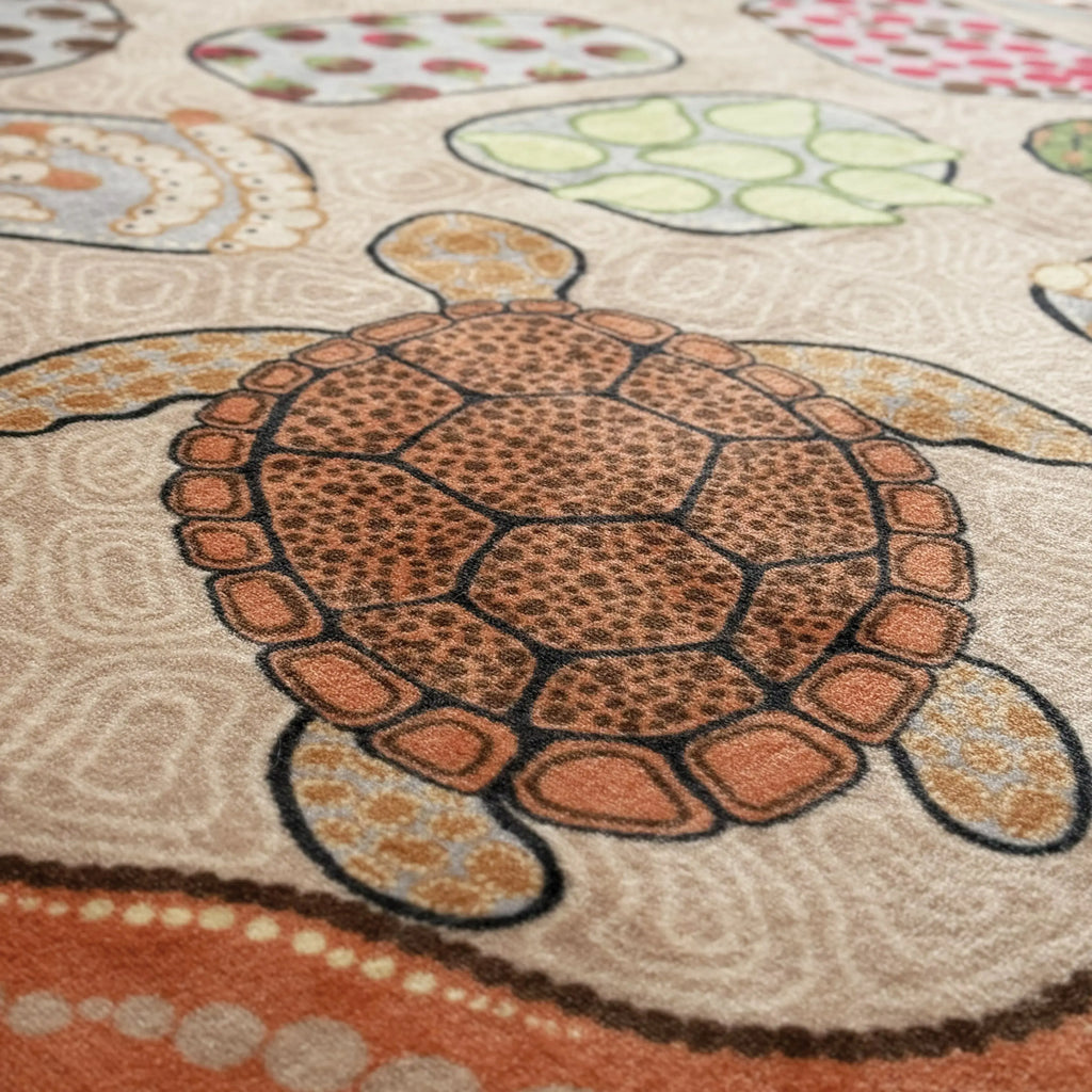 Coolamon Bush Tucker classroom carpet full design view — premium soft pile Indigenous art rug celebrating coolamon and bush tucker traditions
