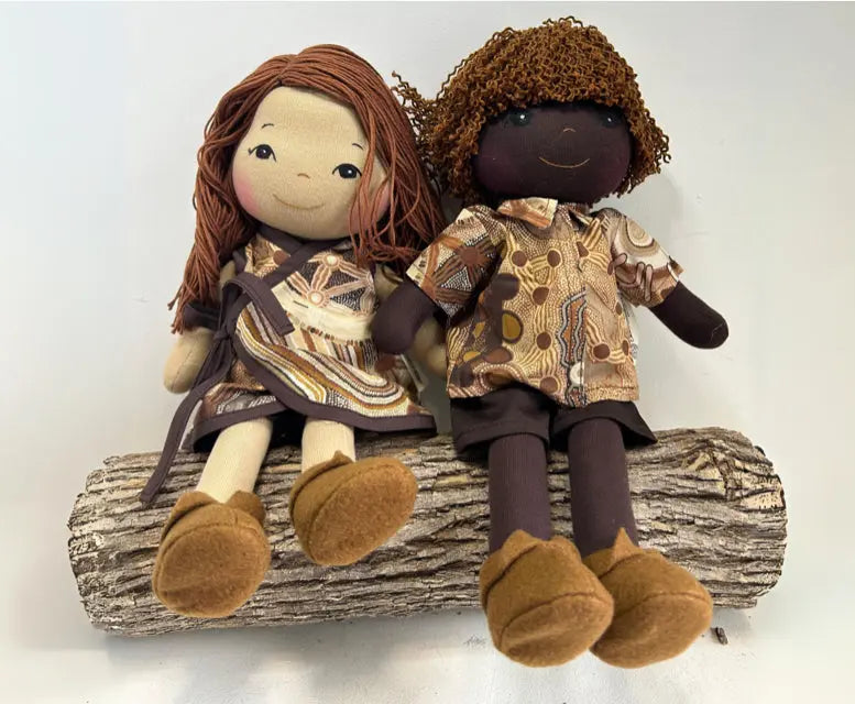 Parayi and Yali Soft Doll Set — Aboriginal artist soft doll set Parayi and Yali for early childhood imaginative play