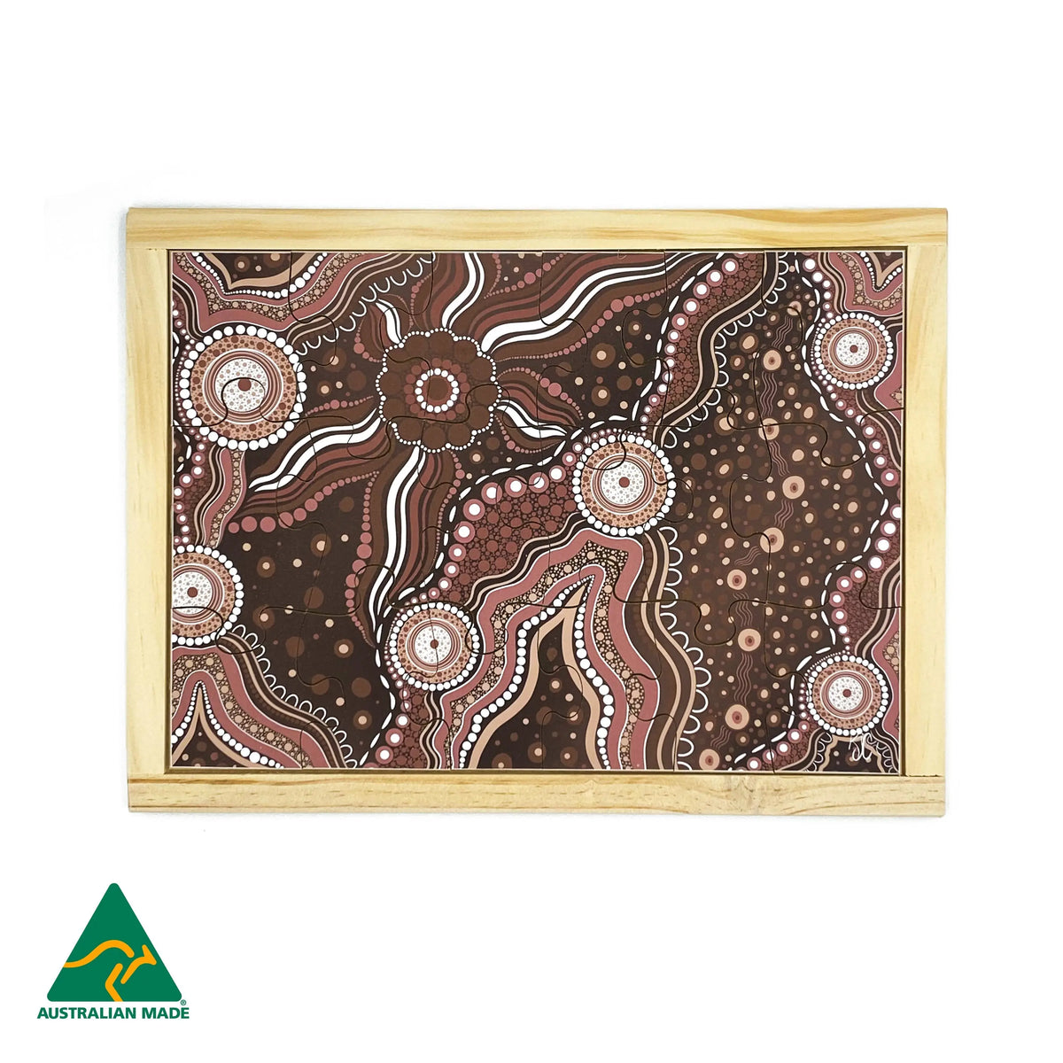 Aboriginal Art Bush Dreaming Puzzle — hand-painted wooden Dreamtime puzzle, EYLF-aligned, ages 3+
