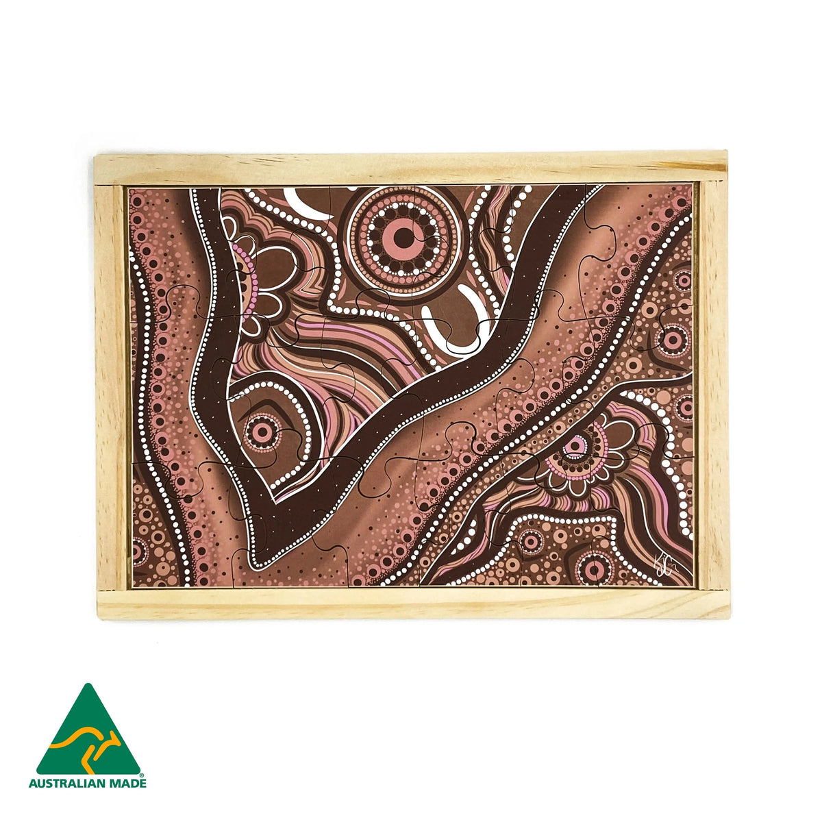 Aboriginal Art Desert Dreaming Puzzle — hand-painted wooden Dreamtime puzzle, EYLF-aligned, ages 3+