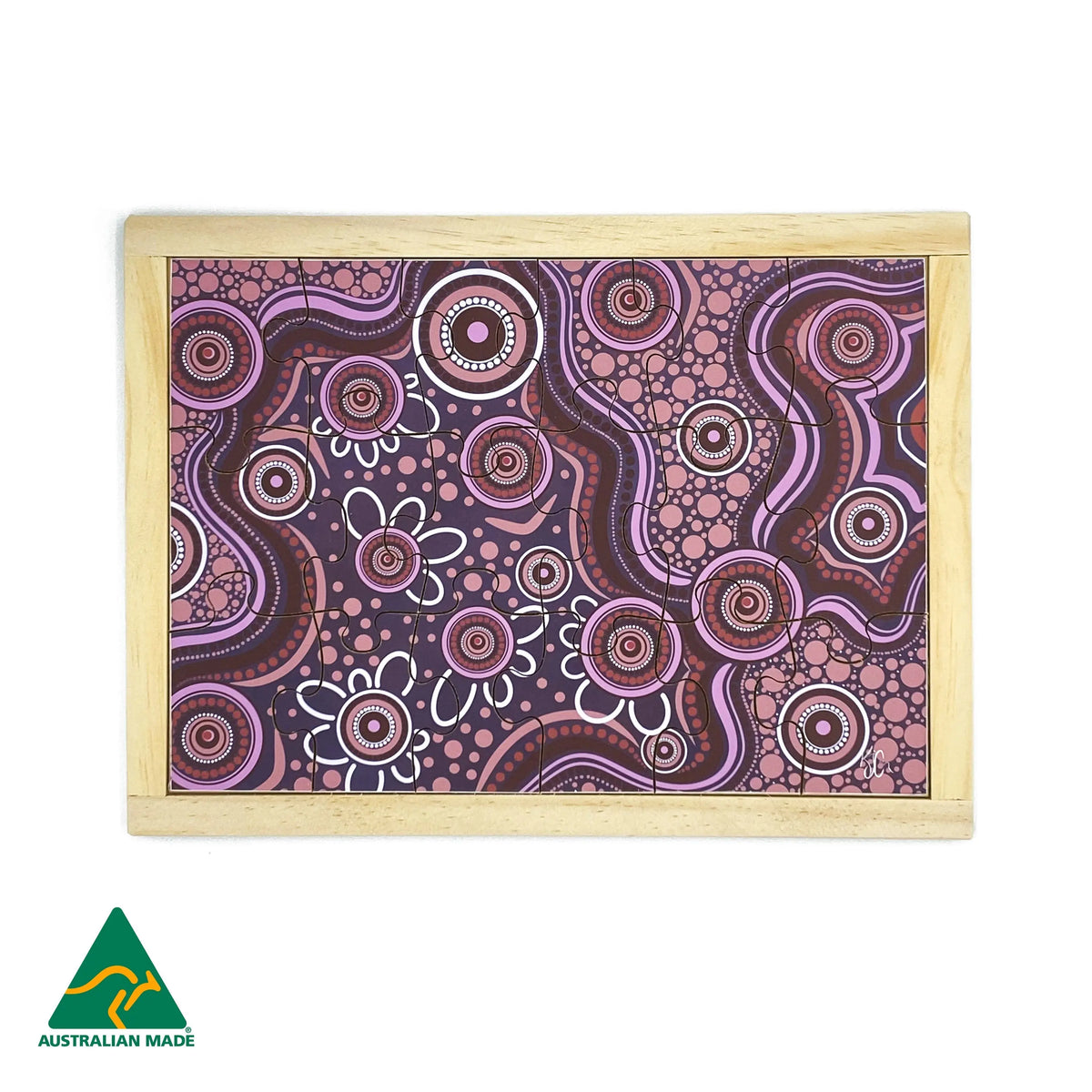 Aboriginal Art Sand Dreaming Puzzle — hand-painted wooden Dreamtime puzzle, EYLF-aligned, ages 3+