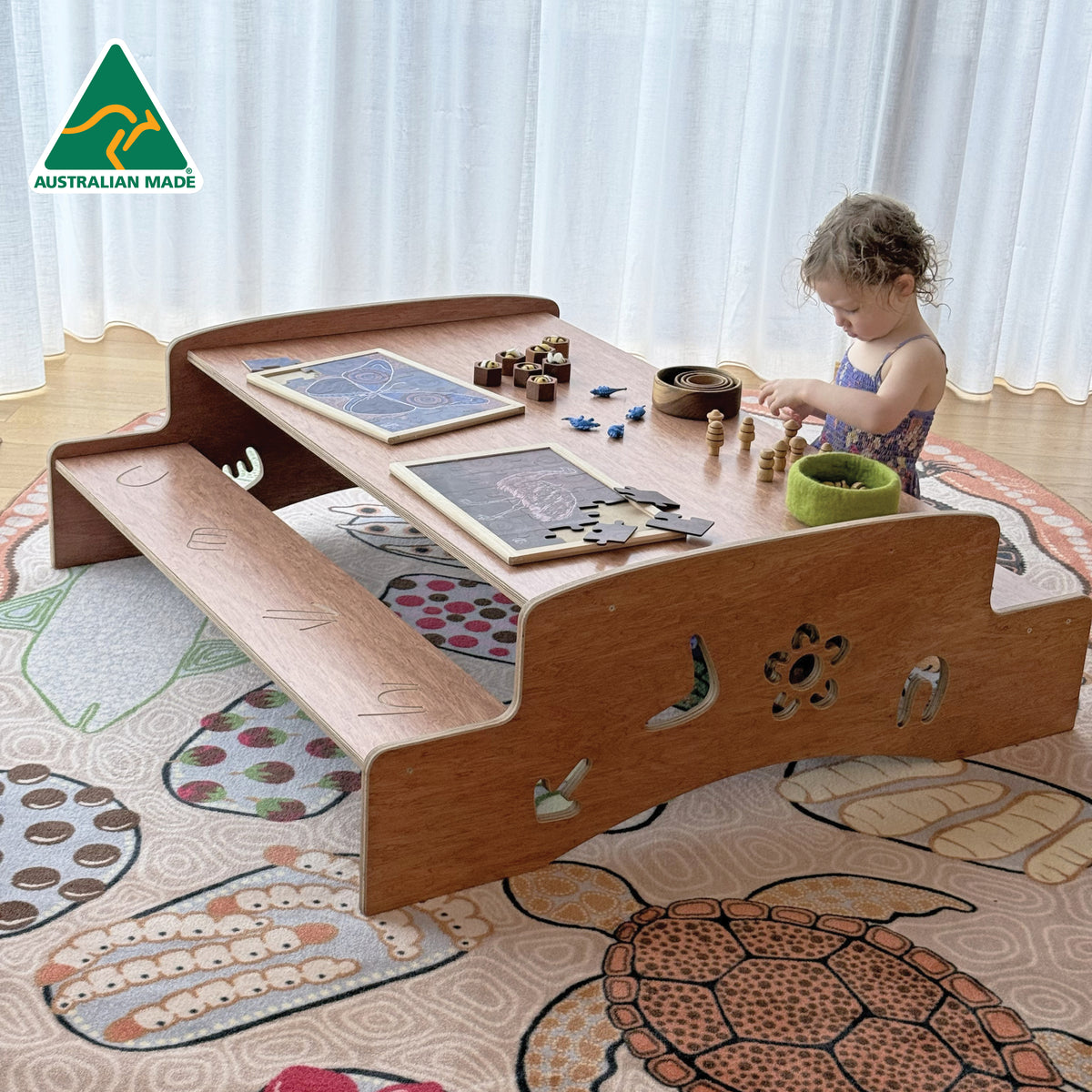 Aboriginal Symbols Learning Table — Australian-made wooden Aboriginal symbols learning table for early childhood classrooms