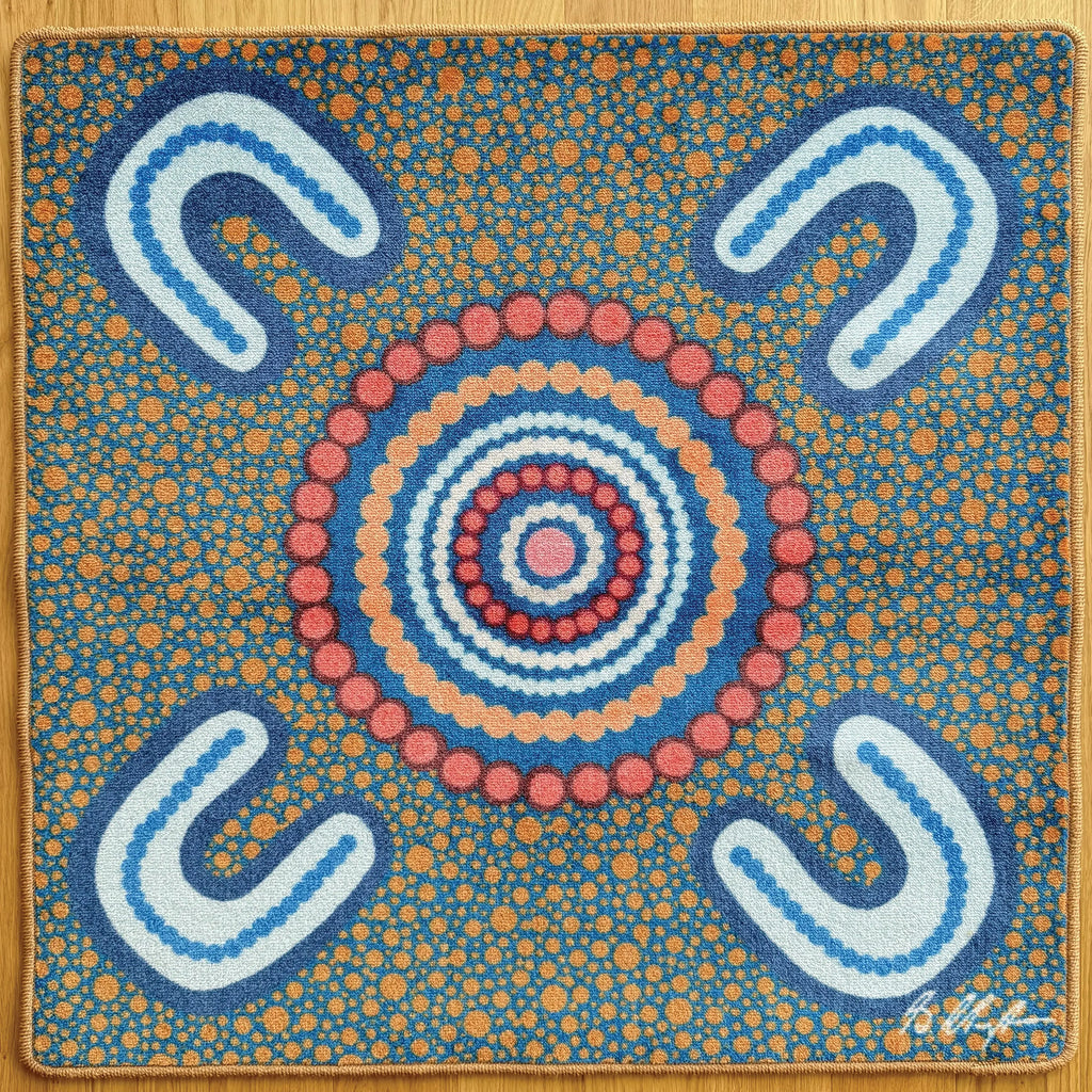 Indigenous Symbols Rug Squares — Woman Sitting symbol square