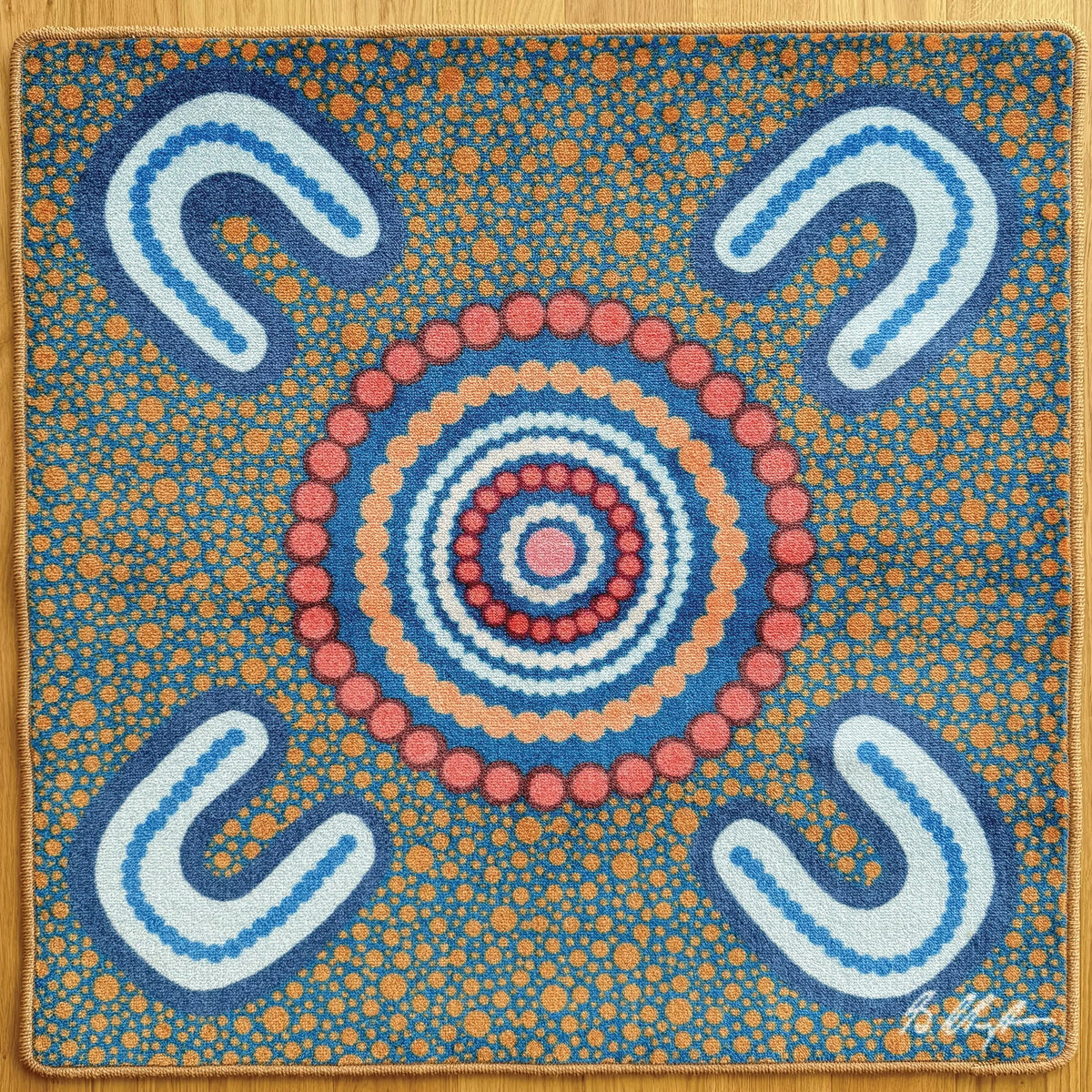 Indigenous Symbols Rug Squares — Woman Sitting symbol square