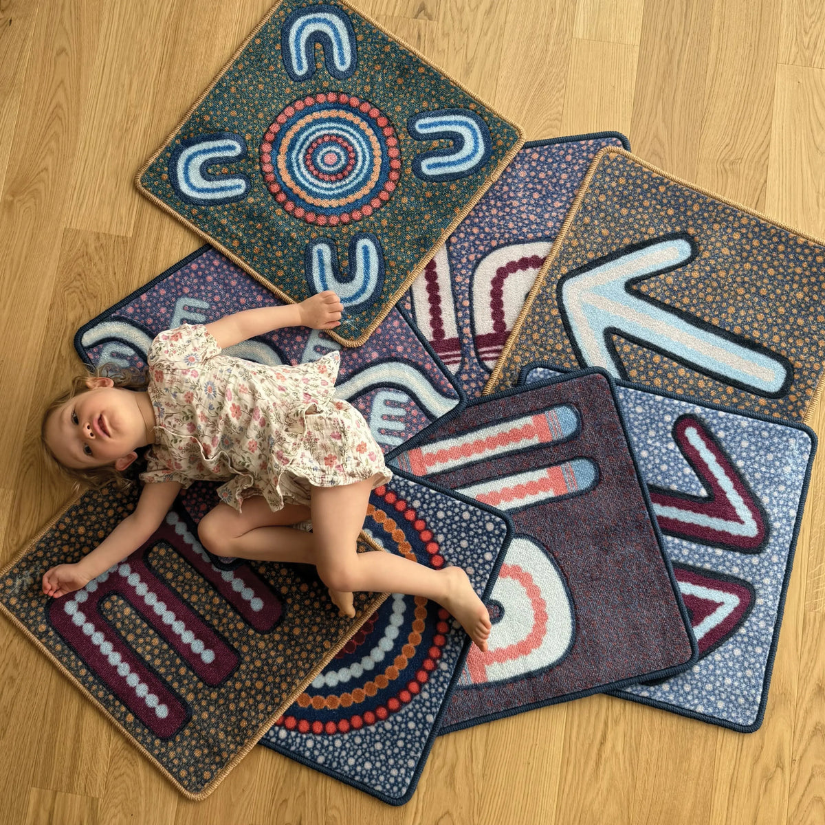 Indigenous Symbols Rug Squares — additional view of Aboriginal art rug squares