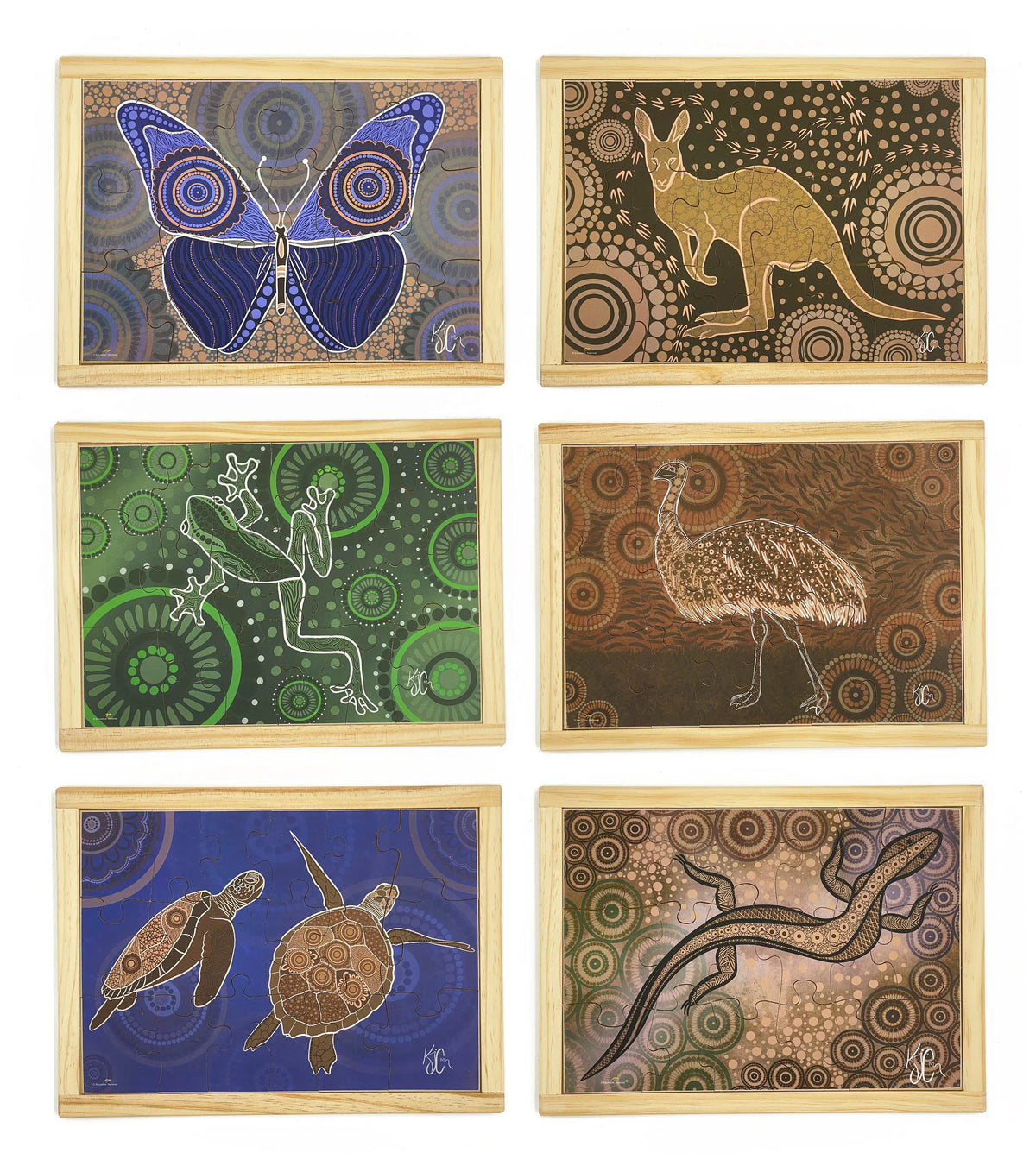 Aboriginal Art Animals Dreaming Puzzle Set of 6 — Australian-made wooden Indigenous puzzles set for early learning