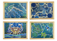 Aboriginal Art Sea Creatures Dreaming Puzzle Set of 4