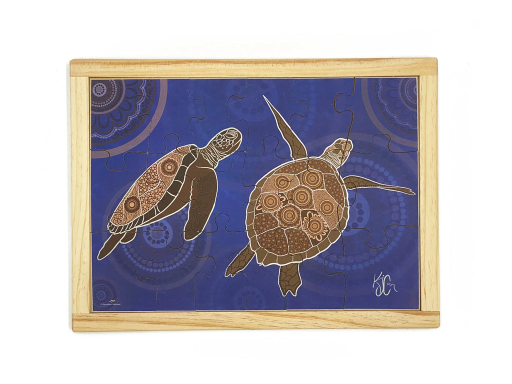 Aboriginal Art Turtles Dreaming Puzzle — hand-painted wooden jigsaw puzzle — Australian-made early learning resource, ages 3+
