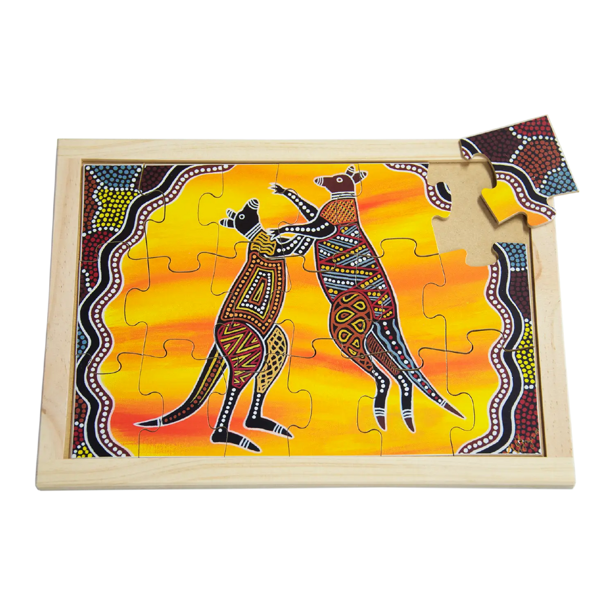 Aboriginal Art Kangaroos Large Puzzle — hand-painted wooden Indigenous jigsaw puzzle — Australian-made, ages 3+