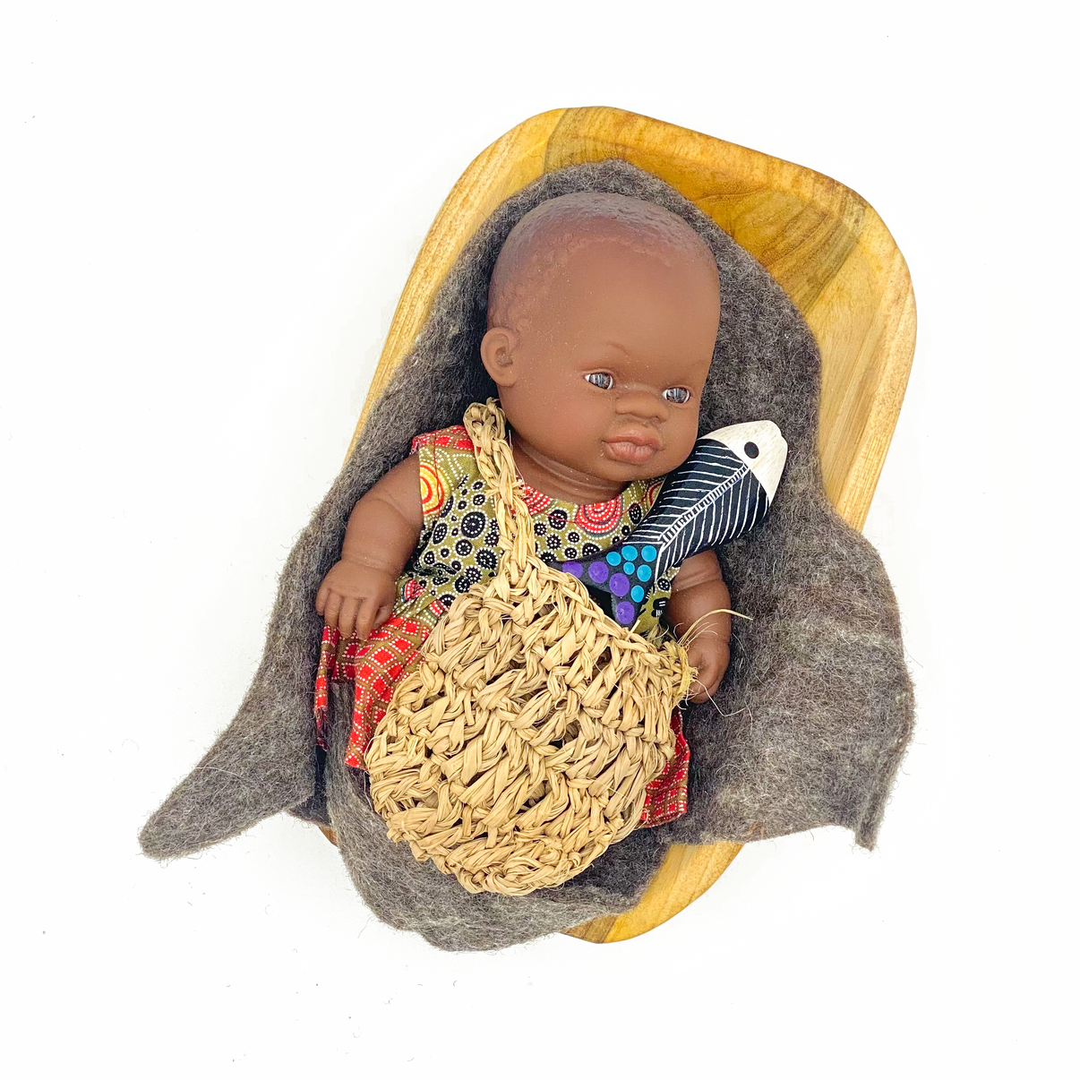 Aboriginal Australian 21cm Baby Girl Coolamon Set