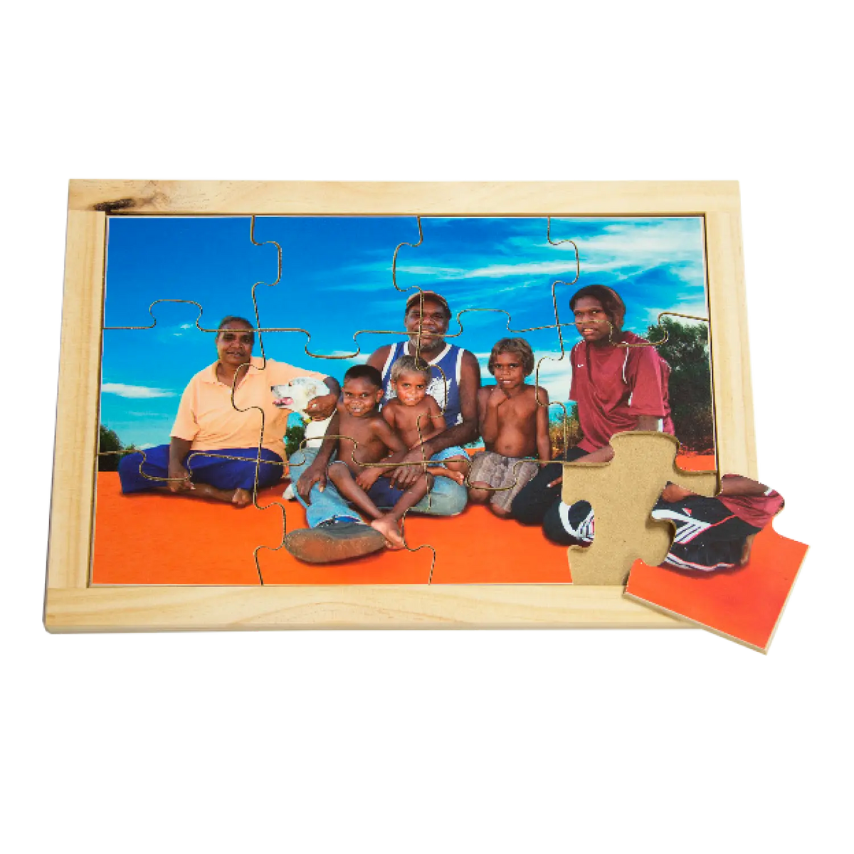 Aboriginal Family Puzzle — hand-painted wooden Indigenous jigsaw puzzle — Australian-made early learning, ages 3+