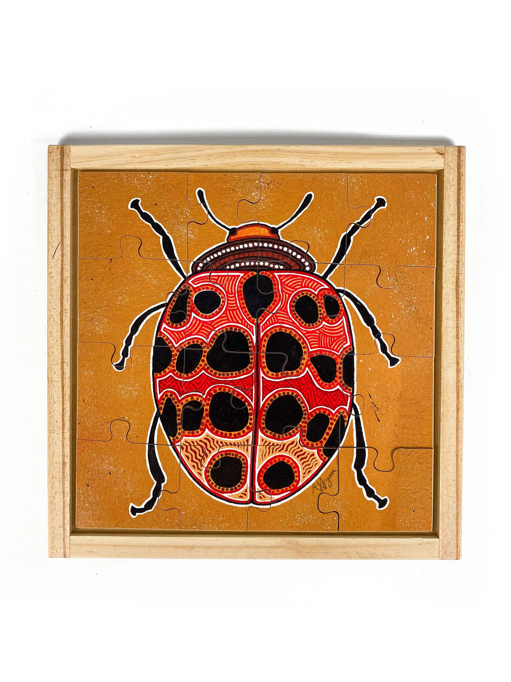Aboriginal Lady Beetle Square Puzzle — hand-painted wooden jigsaw puzzle — Australian-made early learning resource, ages 3+