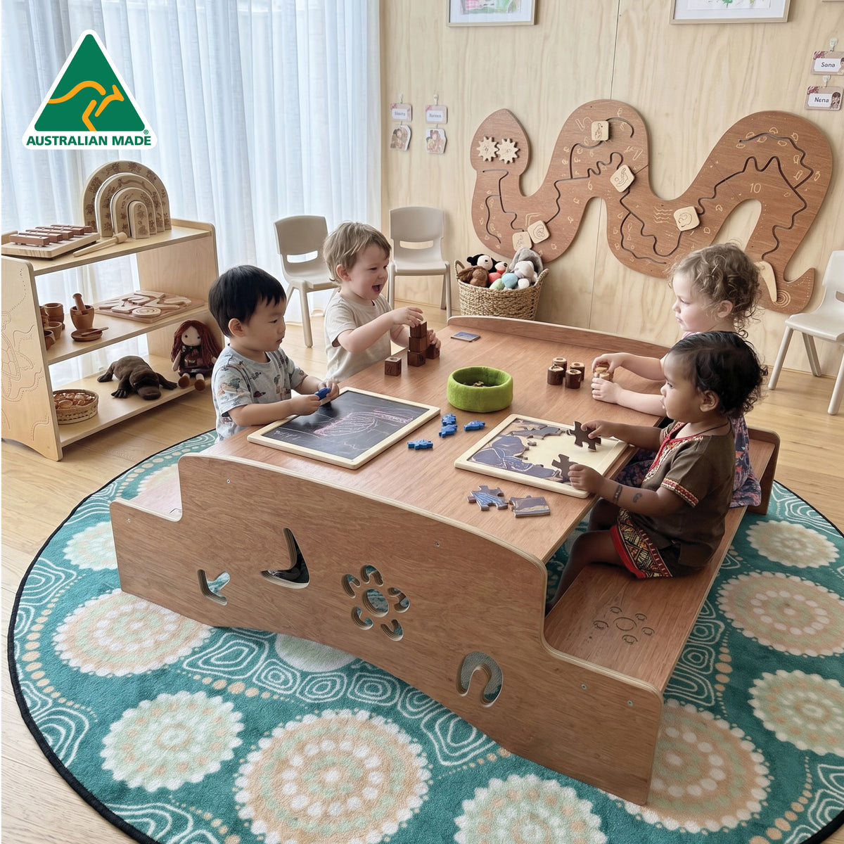 Aboriginal Symbols Learning Table — children using learning table