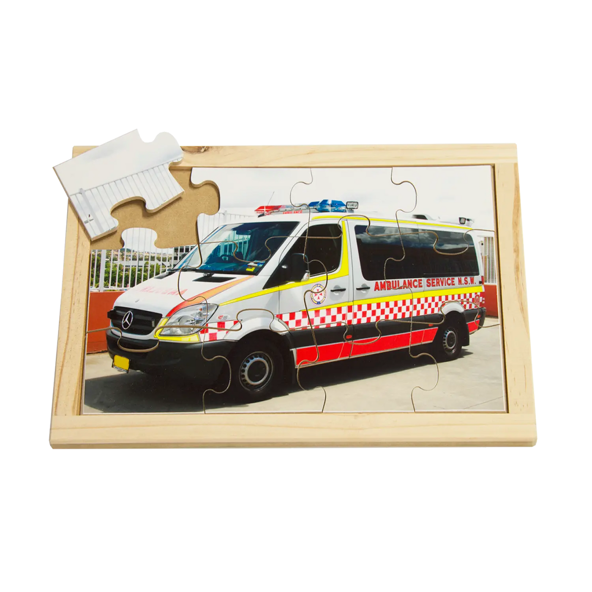 Ambulance Puzzle — hand-painted wooden jigsaw puzzle — Australian-made emergency services learning resource