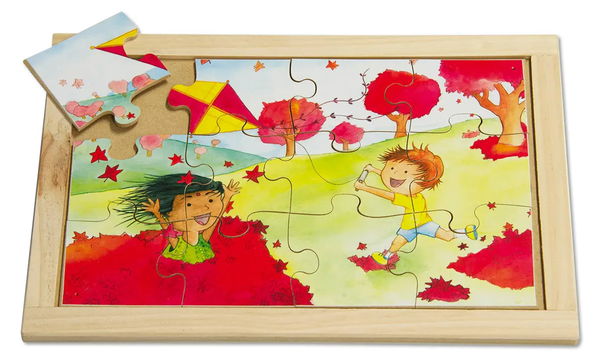 Autumn Puzzle — hand-painted wooden jigsaw puzzle — Australian-made early learning resource, ages 3+