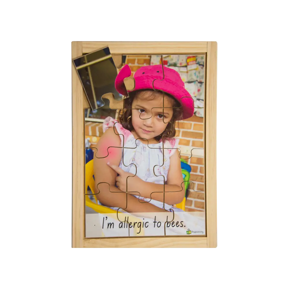 Bee Sting Puzzle — hand-painted wooden jigsaw puzzle — Australian-made first aid early learning resource