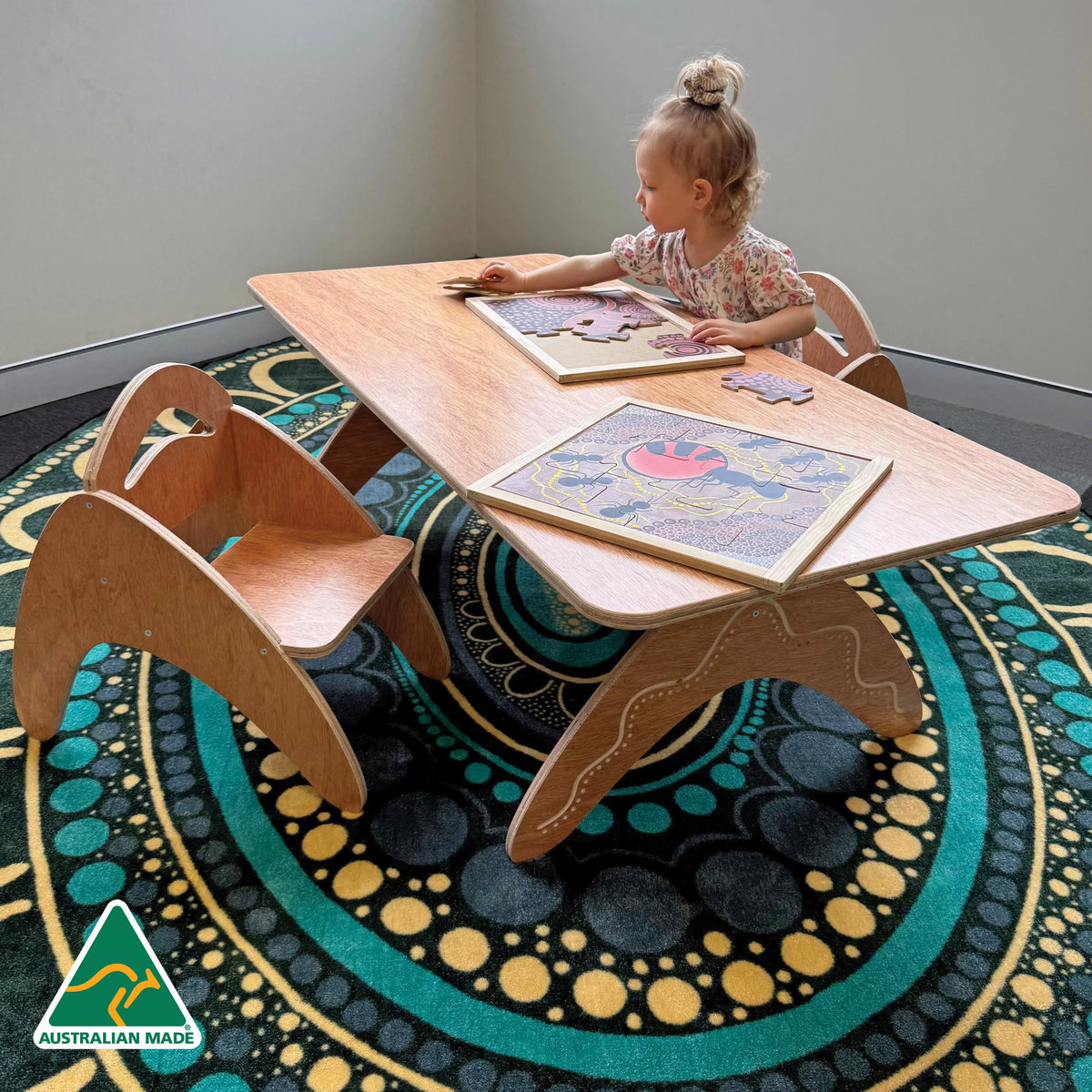 Boomerang Classroom Table — Australian-made wooden Indigenous-inspired classroom table