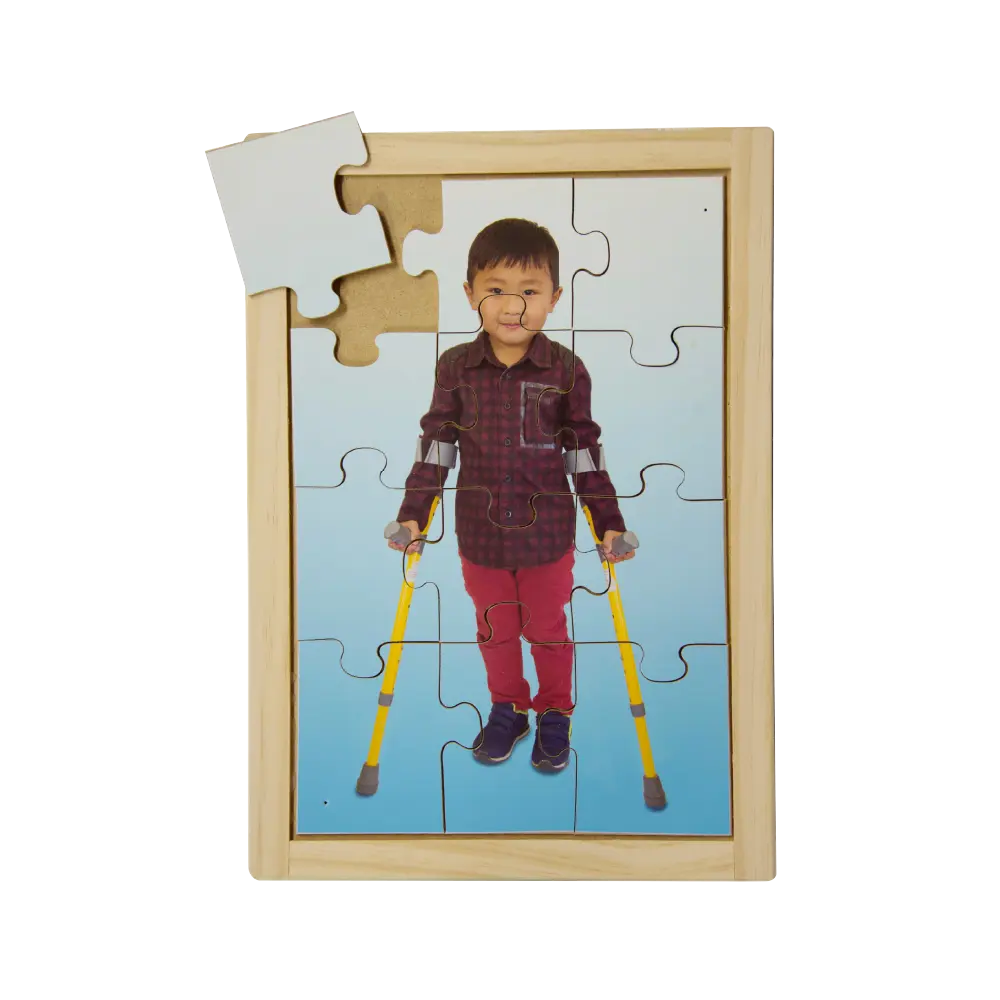 Boy with Crutches Puzzle — hand-painted wooden jigsaw puzzle — Australian-made inclusion early learning resource