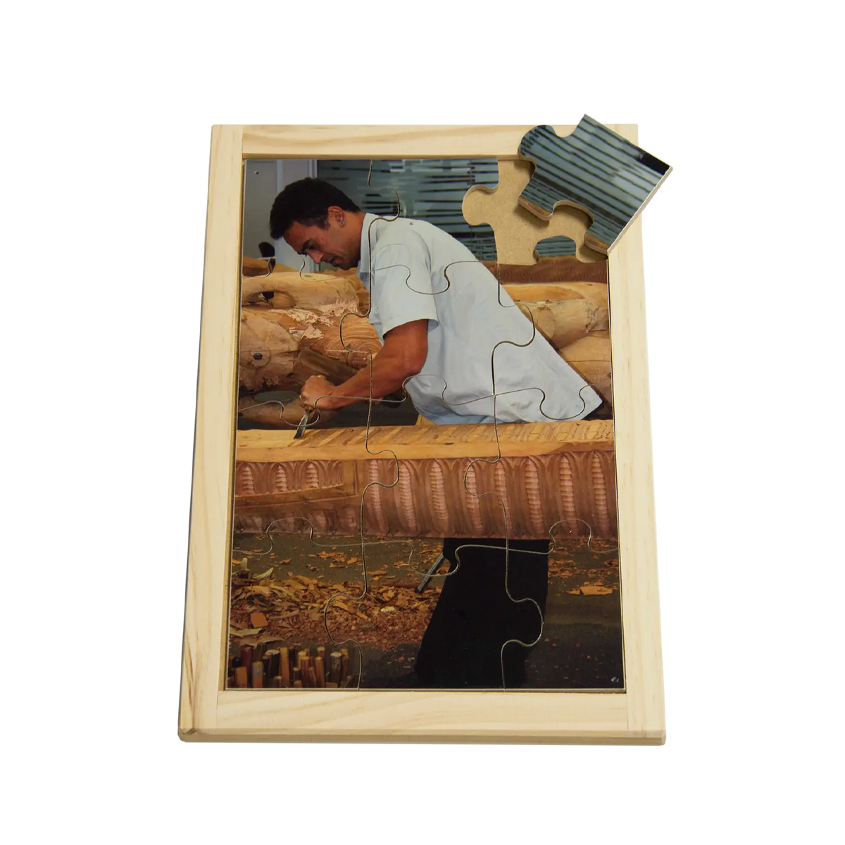 Brazilian Wood Carver Puzzle — hand-painted wooden jigsaw puzzle — Australian-made multicultural learning resource