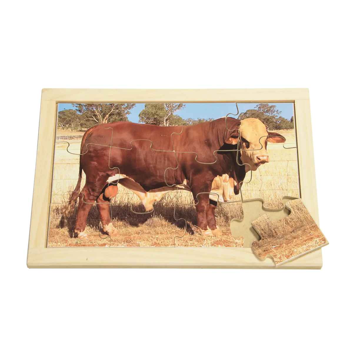 Bull Farm Puzzle — hand-painted wooden jigsaw puzzle — Australian-made farm animals early learning resource