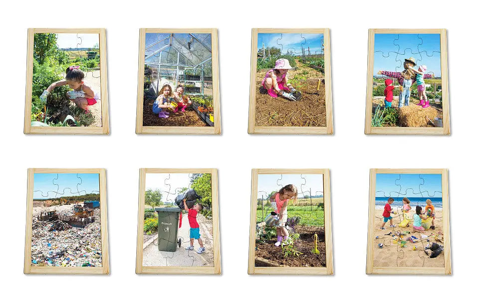Caring for our Planet Puzzle Set with FREE Posters 8 Puzzles — Australian-made wooden sustainability puzzles