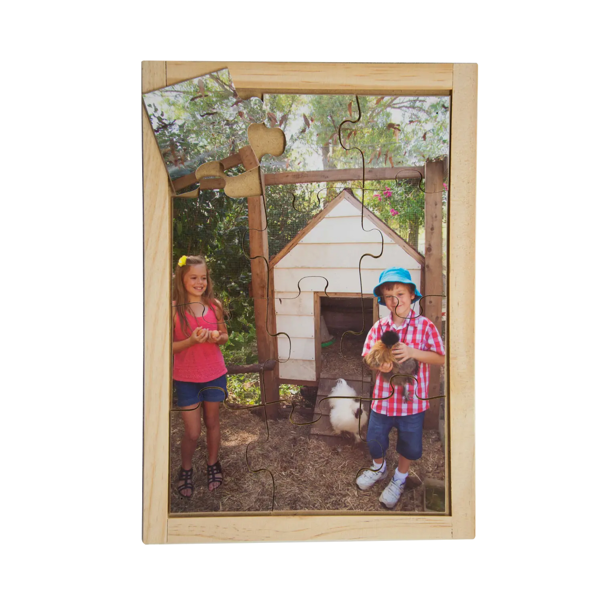 Chickens Puzzle — hand-painted wooden jigsaw puzzle — Australian-made farm animals early learning resource