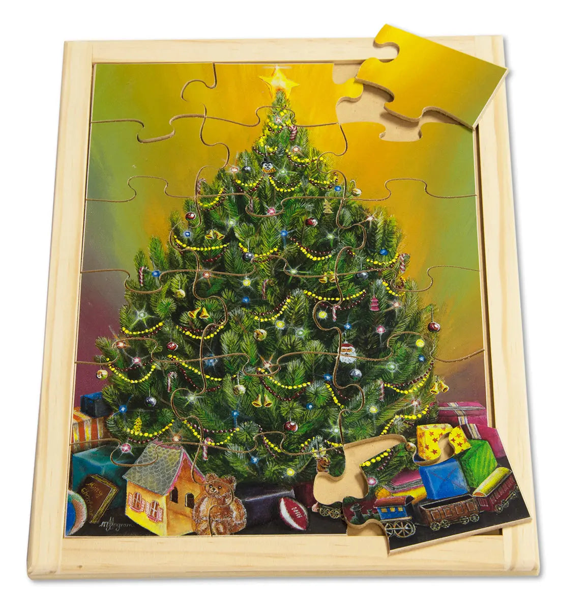 Christmas Tree Large Puzzle — hand-painted wooden jigsaw puzzle — Australian-made early learning resource, ages 3+