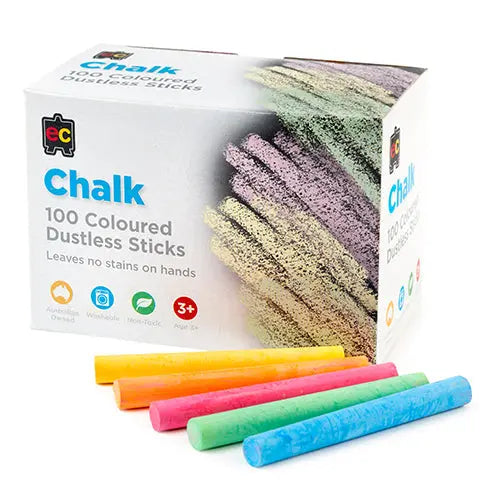 Coloured Chalk Dustless Set of 100 — dustless coloured chalk for classroom blackboards