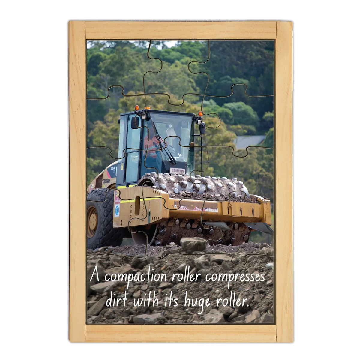 Compaction Roller Large Story Puzzle — hand-painted wooden jigsaw puzzle — Australian-made early learning resource