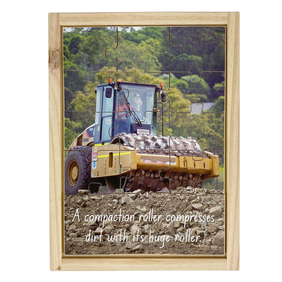 Compaction Roller Wooden Puzzle — hand-painted wooden jigsaw puzzle — Australian-made early learning resource, ages 3+