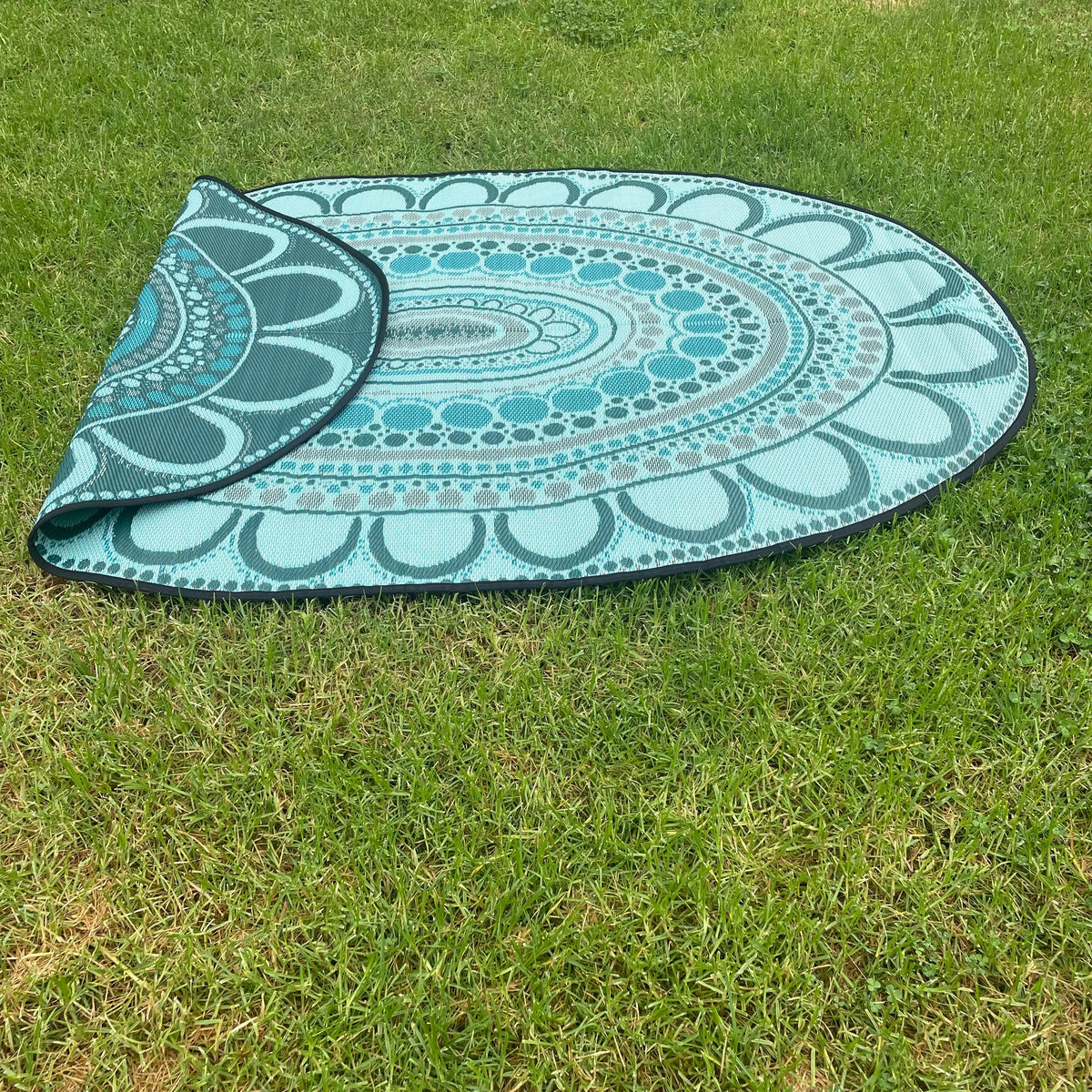Aboriginal Art Yarning Oval Outdoor Mat — second alternative view