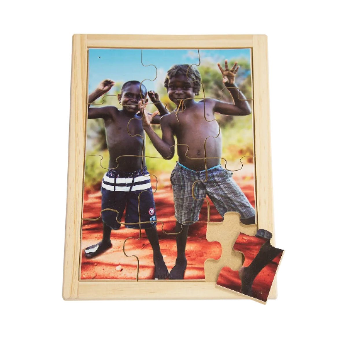 Dancing Kids Puzzle — hand-painted wooden Indigenous jigsaw puzzle — Australian-made early learning, ages 3+