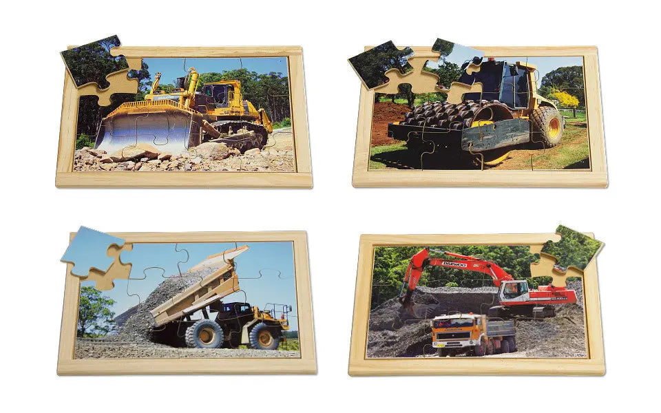 Diggers and Dozers Puzzle Set — Australian-made wooden construction vehicle puzzle set for early learning