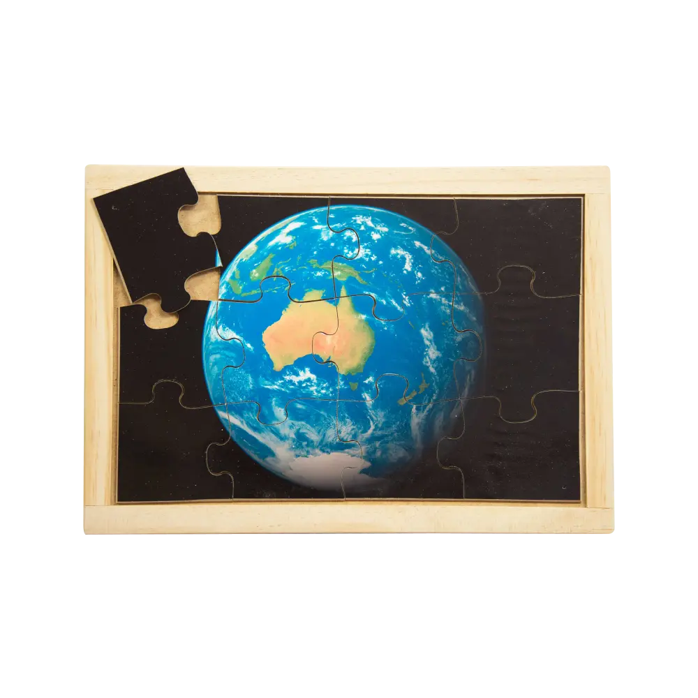 Earth Puzzle — hand-painted wooden jigsaw puzzle — Australian-made early learning resource, ages 3+