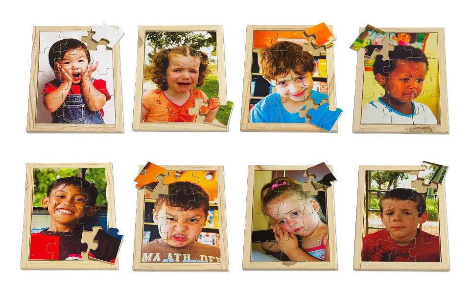 Emotions Puzzle Set with FREE Posters 8 Puzzles — Australian-made wooden emotion puzzles for early learning