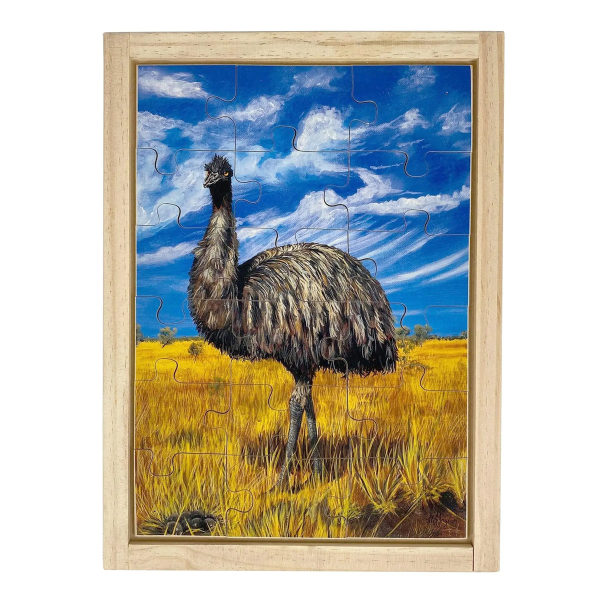Emu Puzzle — hand-painted wooden jigsaw puzzle — Australian-made Australian animals early learning resource