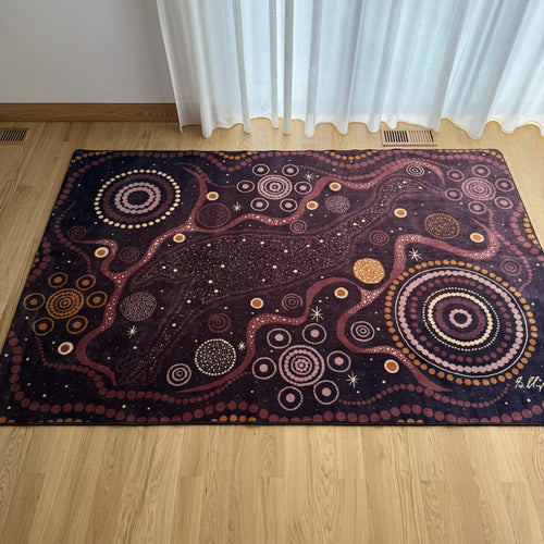 Emu in the Sky Indigenous classroom rug with children and teacher — Aboriginal astronomy rug celebrating the Emu constellation for Australian classrooms