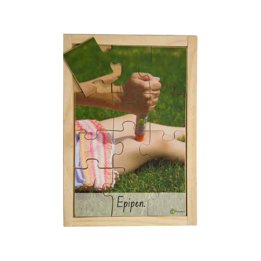 EpiPen Puzzle — hand-painted wooden jigsaw puzzle — Australian-made allergy awareness early learning resource