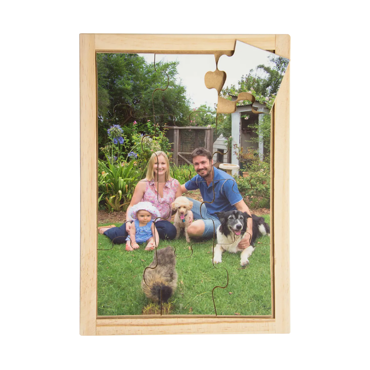 Family with Pets Puzzle — hand-painted wooden jigsaw puzzle — Australian-made families early learning resource
