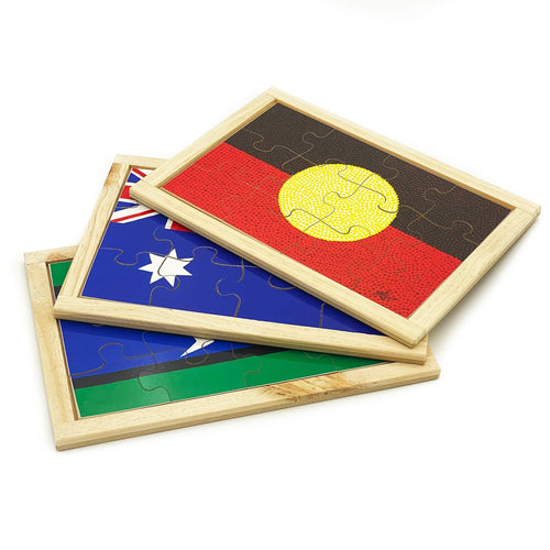 Australian Indigenous Flag Puzzles — set of 3 flag puzzles in classroom display