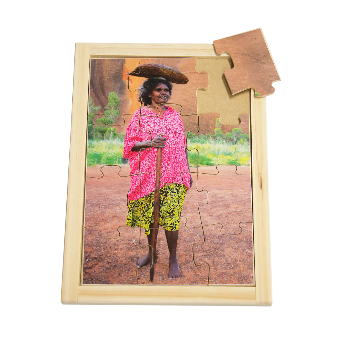 Gathering Lady Puzzle — hand-painted wooden Indigenous jigsaw puzzle — Australian-made early learning, ages 3+