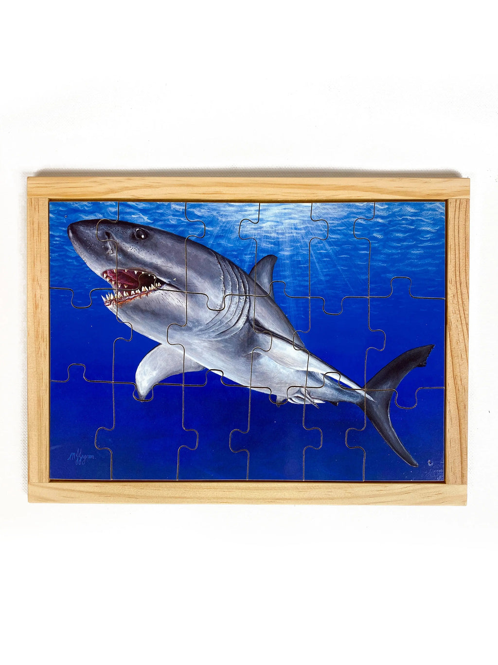Great White Shark Puzzle — hand-painted wooden jigsaw puzzle — Australian-made early learning resource, ages 3+