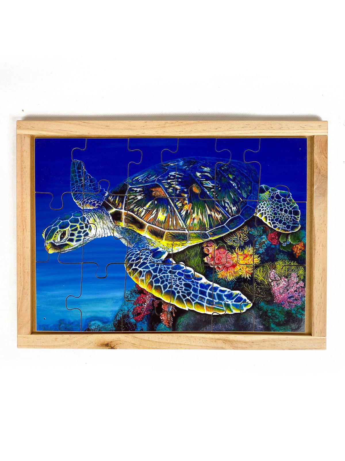 Green Sea Turtle Puzzle — hand-painted wooden jigsaw puzzle — Australian-made early learning resource, ages 3+