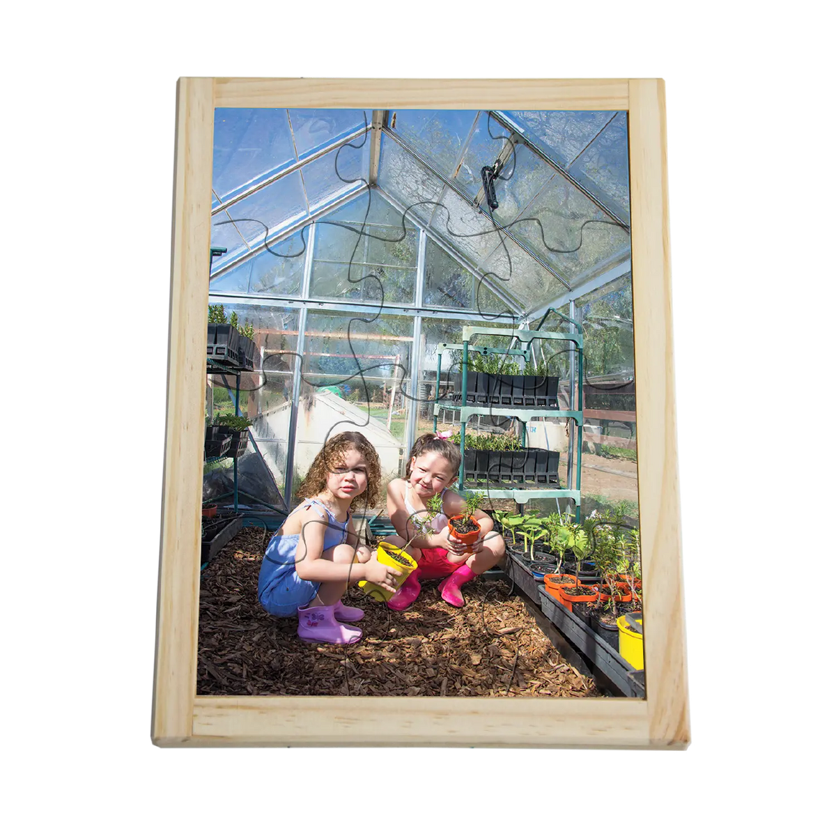 Greenhouse Puzzle — hand-painted wooden jigsaw puzzle — Australian-made sustainability learning resource
