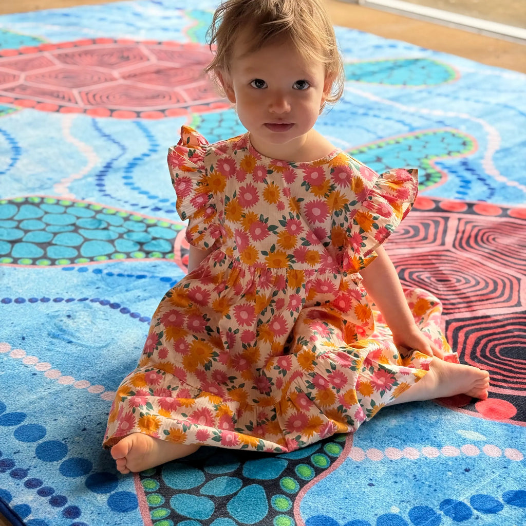 Turtles Dreaming Indigenous Rug — second classroom display view
