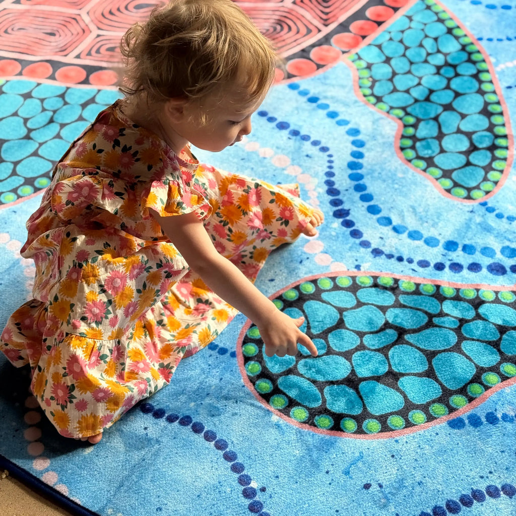 Turtles Dreaming Indigenous Rug — third classroom display view