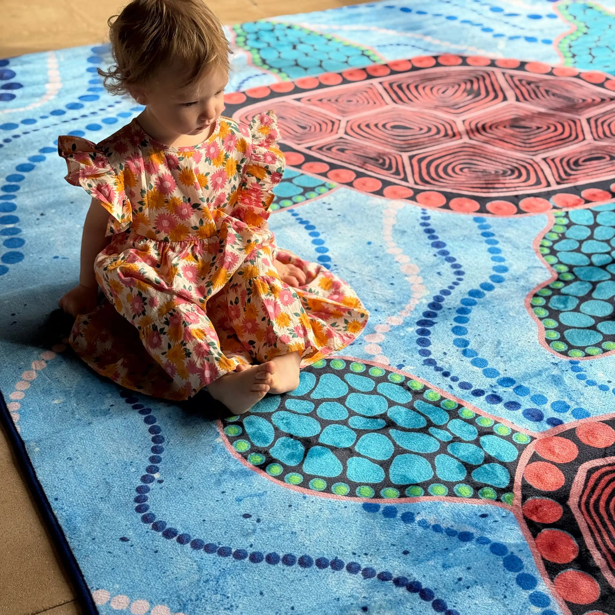 Turtles Dreaming Indigenous Rug — alternative view of Aboriginal art turtle rug