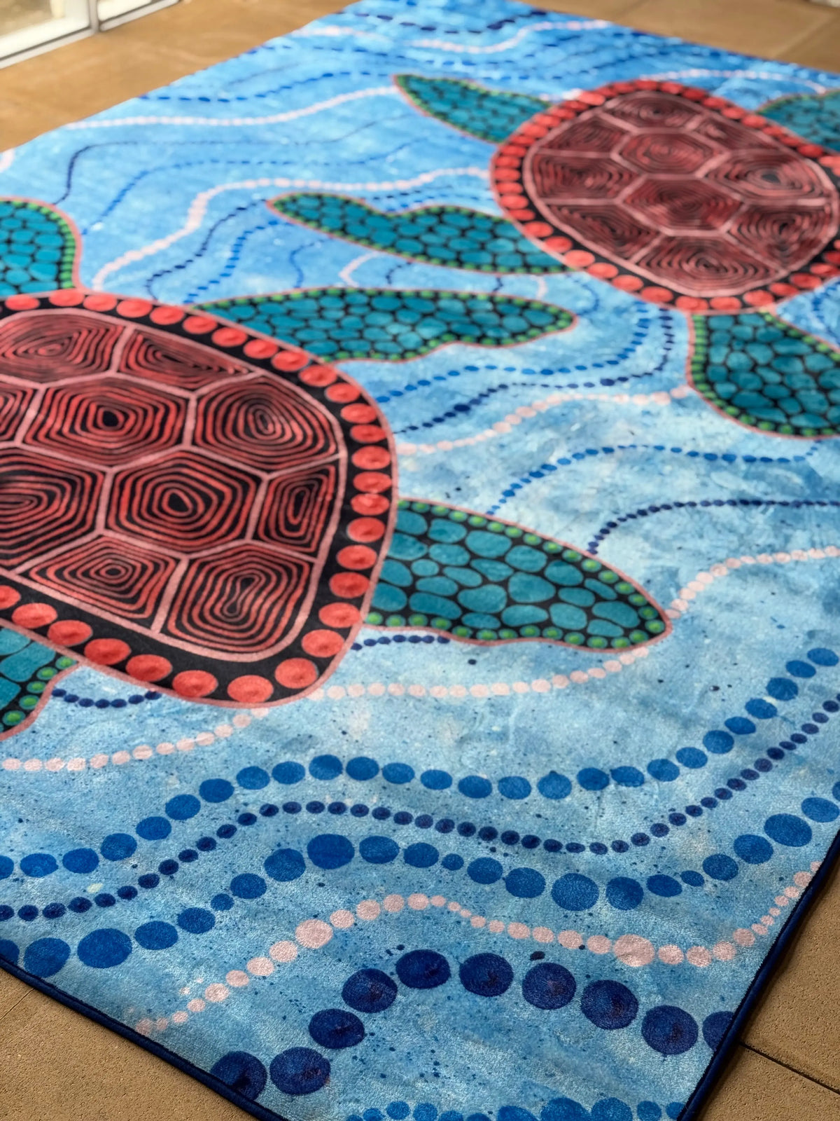 Turtles Dreaming Indigenous Rug — additional close-up of turtle dot art